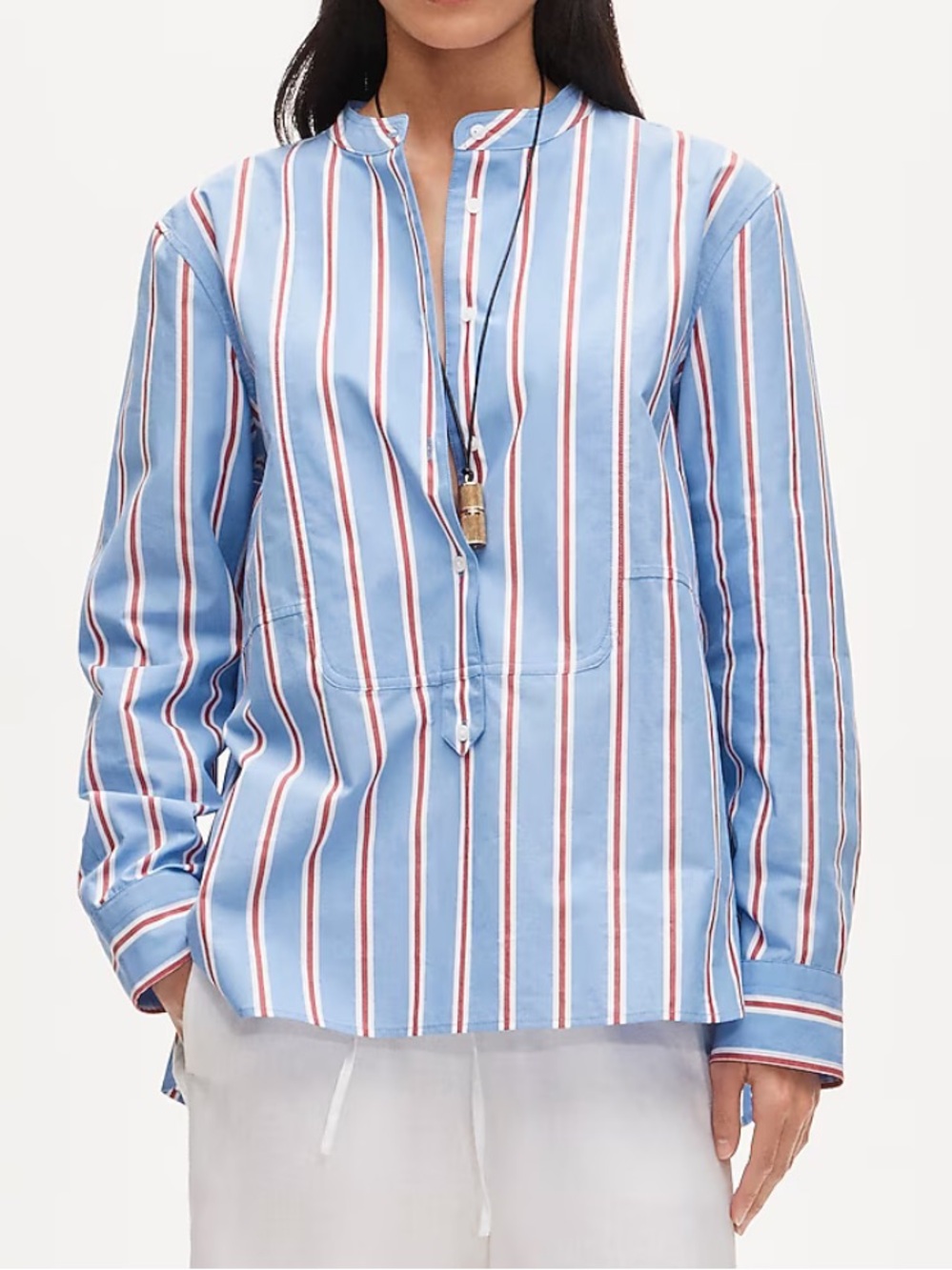 NWT J. Crew 2026 Tuxedo-Bib button-up in striped cotton poplin in Sail Stripe XL